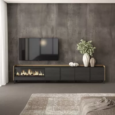 Mueble TV con chimenea eléctrica negro y roble 315x35x61cm