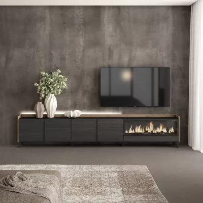 Mueble TV con chimenea eléctrica y luces LED estilo industrial