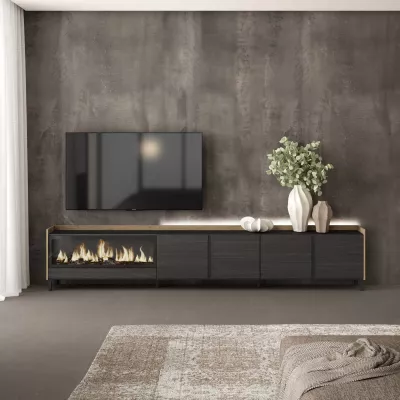 Mueble TV con chimenea eléctrica y luces LED estilo industrial