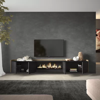 Mueble TV con chimenea eléctrica suspendido