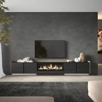 Mueble TV con chimenea eléctrica, suspendido y luz LED