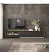 Mueble TV con chimenea eléctrica, suspendido y luz LED