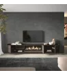 Mueble TV con chimenea roble oscuro y negro 315x50x35cm