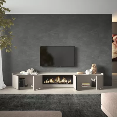 Meuble TV avec cheminée électrique Beige