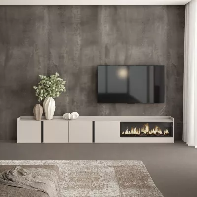 Meuble TV avec cheminée électrique Beige