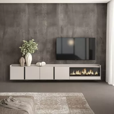 Mueble TV con chimenea eléctrica suspendido