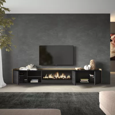 Mueble TV con chimenea eléctrica suspendido