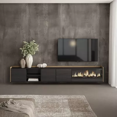 Mueble TV con chimenea eléctrica suspendido