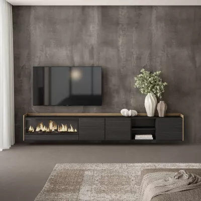 Mueble TV con chimenea eléctrica suspendido