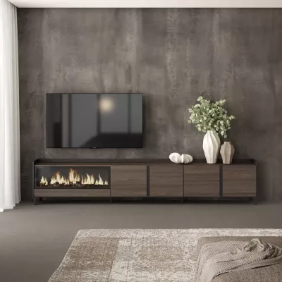 Meuble TV avec cheminée électrique style industriel