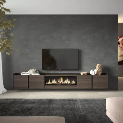 Mueble TV suspendido con chimenea eléctrica
