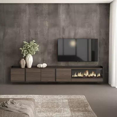 Mueble TV suspendido con chimenea eléctrica
