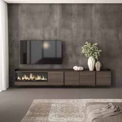 Mueble TV suspendido con chimenea eléctrica