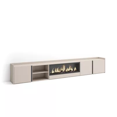Meuble TV avec cheminée électrique beige