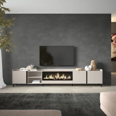 Mueble TV con chimenea eléctrica beige 315x35x61cm