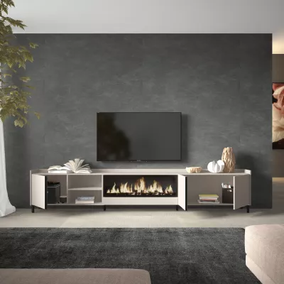 Mueble TV con chimenea eléctrica beige 315x35x61cm