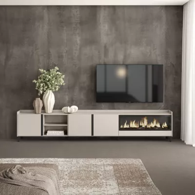 Mueble TV con chimenea eléctrica beige 315x35x61cm