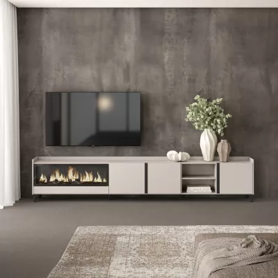 Mueble TV con chimenea eléctrica beige 315x35x61cm