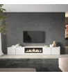 Mueble TV con chimenea eléctrica claro | Blanco y roble