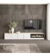 Mueble TV con chimenea eléctrica claro | Blanco y roble