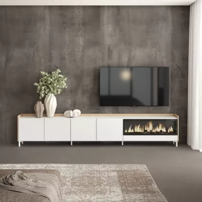 Meuble TV avec cheminée électrique et design industriel