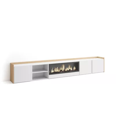 Mueble TV con chimenea eléctrica claro | Blanco y roble