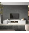 Meuble TV avec cheminée électrique clair | Blanc et chêne