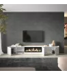 Meuble TV avec cheminée électrique clair | Blanc et chêne