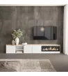 Meuble TV avec cheminée électrique clair | Blanc et chêne