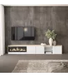 Meuble TV avec cheminée électrique clair | Blanc et chêne