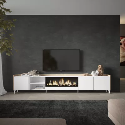 Meuble TV avec cheminée électrique et design industriel