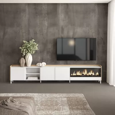 Meuble TV avec cheminée électrique et design industriel