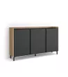 Aparador 3 puertas LED negro y roble 156x35x91cm