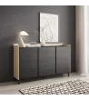 Aparador 3 puertas LED negro y roble 156x35x91cm