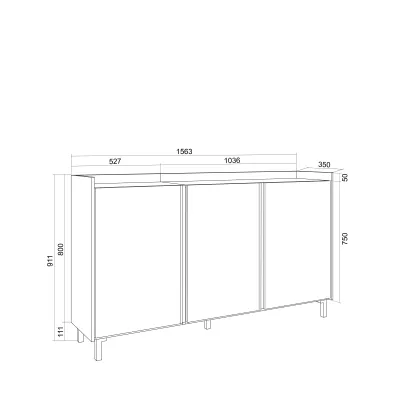 Aparador 3 puertas LED negro y roble 156x35x91cm