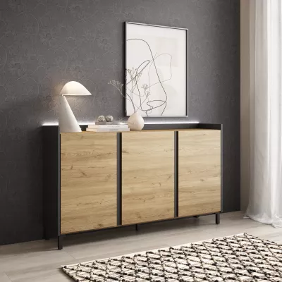 Aparador LED roble y negro 156x91x35cm