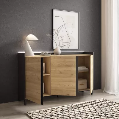 Aparador LED roble y negro 156x91x35cm