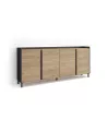 Aparador LED 4 puertas roble y negro 207x35x91cm
