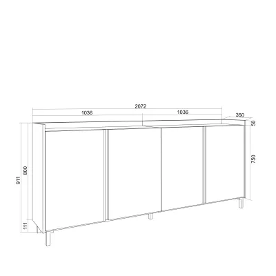 Aparador LED 4 puertas roble y negro 207x35x91cm
