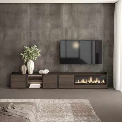 Mueble TV con chimenea eléctrica y luces LED