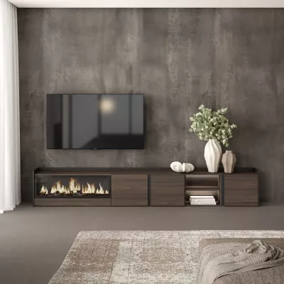 Meuble TV avec cheminée électrique et lumières LED