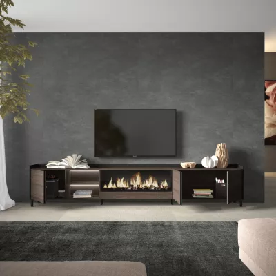 Mueble TV con chimenea eléctrica y luz LED industrial