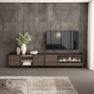 Mueble TV con chimenea eléctrica y luz LED industrial