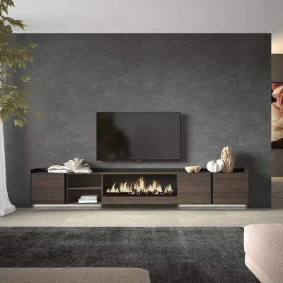 Meuble TV suspendu avec cheminée électrique et lumières LED