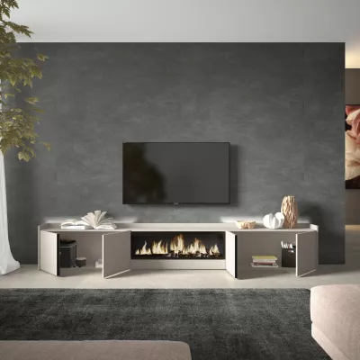 Meuble TV avec cheminée électrique et lumières LED