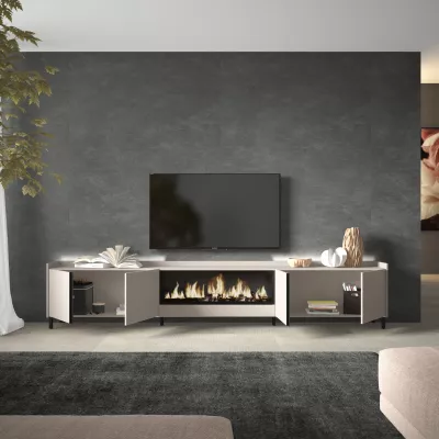 Meuble TV avec cheminée électrique et éclairage LED industriel