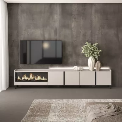 Meuble TV avec cheminée électrique et éclairage LED industriel