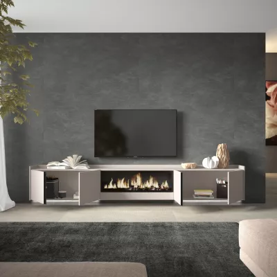 Meuble TV suspendu avec cheminée électrique et lumières LED