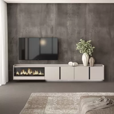 Meuble TV suspendu avec cheminée électrique et lumières LED