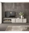 Mueble TV suspendido con chimenea eléctrica y luces LED